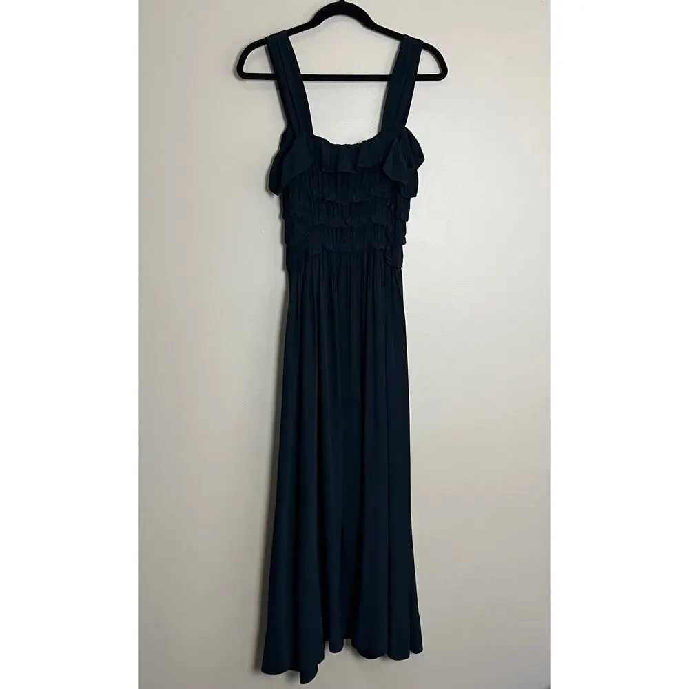 DÔEN Carolynn Crepe Smocked Midi Dress Black - Picture 8 of 15